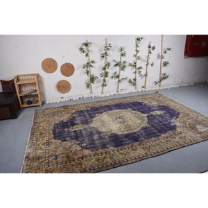 Vintage Rectangular Jute Rug Handmade Blue <b>Yellow</b> <b>Wool</b> Patchwork with Abstract Puzzle Pattern 7.8 X 11.5 ft Latex Area Rugs Sets - Product Image 3