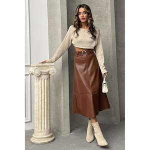 Faldas de Cuero Color Bronceado con Cinturón para Mujer, Producto al por Mayor de Topshow - Product Image 5