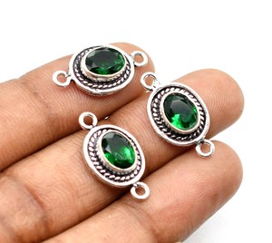 Conector de bucle doble de piedras preciosas granate verde Chapado en plata antigua 22X12mm NC103 fabricación de joyas hallazgos de dijes - Product Image 1