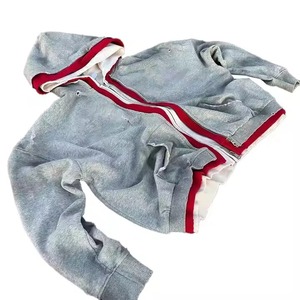 Streetwear personnalisé double 3 fermeture à glissière lavage à l'acide vintage Baggy Boxy Fit en détresse strass triple couche fermeture éclair à capuche - Product Image 2