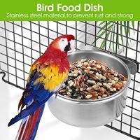 Prix de gros directs 500ml perroquet plat d'alimentation en acier inoxydable oiseau nourriture Coop tasse mangeoires nourriture oiseau eau bols avec pince