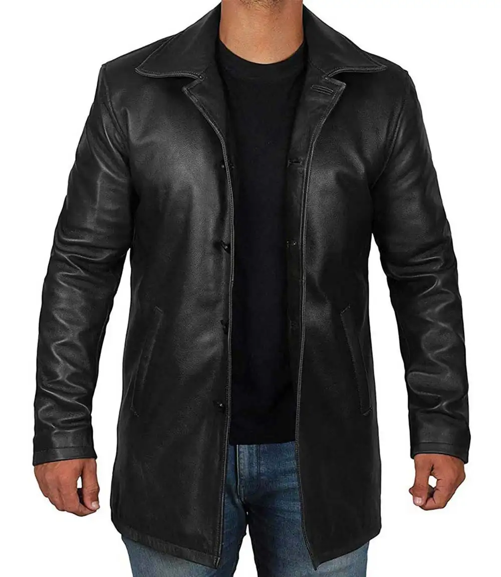 Black Leather Mens 3 4 Length Leather Car Coat Latest Fashion Design Jackets Long Sleeve Black By Medorial