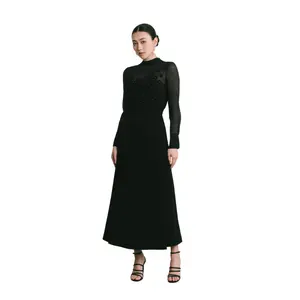 Comfortable Stylish Black Womens Skirts High Waist Good Price High Quality Rayon Spandex Woven Fabric HANI LONG SKIRT