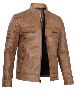 Chaquetas de cuero de bombardero para hombre, prendas de vestir, chaqueta de cuero OEM para hombre con cuello de plumón, diseño informal con servicio - Product Image 2