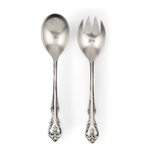 Juego de Cubiertos de cuchara y tenedor para ensalada con diseño de textura cuadrada, juego de cubiertos elegantes de metal plateado y dorado a un precio económico - Product Image 2