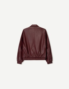 Blouson bomber en laine bordeaux pour femme, veste zippée oversize, style vintage, ourlet élastique, vêtement d'extérieur décontracté d'hiver, doublure en coton - Product Image 5