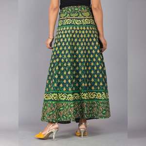 <b>Green</b> Ethnic Print <b>Maxi</b> <b>Skirt</b> Casual Trendy Ball Gown Design Tassel Decoration XS Cotton Knitted Woven Tassels for Work Spring - Product Image 4