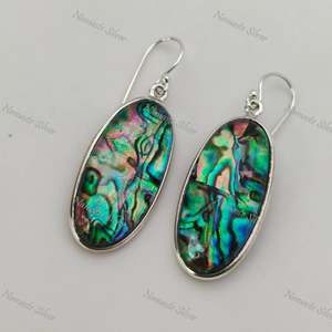 925 Sterling Silver Dangle Drop Earrings Handmade Natural <b>Abalone</b> <b>Shell</b> Blue Paua Oval Doublet Amethyst Main Blue Paua Jewelry - Product Image 5