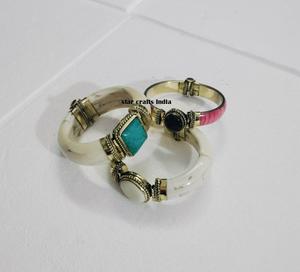 Demande quotidienne pierre naturelle avec laiton et os Design vente chaude à la main femme manchette Bracelet 100% os fait Bracelet - Product Image 5