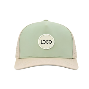 Customized 2-Tone Embroidery Golf Hat 5-Panel Waterproof Sports <b>Cap</b> With Laser Cut Holes Adjustable Closure For Golf Tournaments - Product Image 1