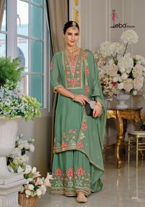 Nouvelle collection de costumes palazzo avec dupatta en soie chinon, broderies et sequins, avec travail de miroir véritable. - Product Image 4