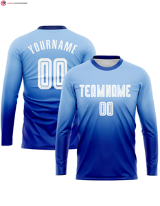 Custom <b>Light</b> Blue White-Navy Heat-Transfer Printed 100% Polyester Quick Dry All Seasons Long Sleeve Fade Fashion Soccer Uniform - Product Image 6