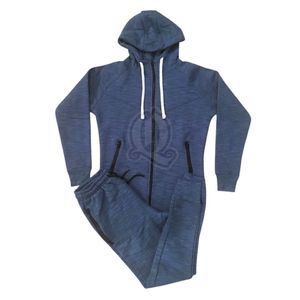 Conjunto Deportivo Personalizado de Felpa Azul para Hombre, Sudadera con Capucha y Cremallera Completa, Pantalones Deportivos, Traje de Felpa Técnica para Gimnasio, Talla Personalizada - Product Image 1