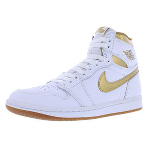 Chaussures Nike Air Jordan 1 Retro High OG pour femmes Couleur : Blanc/Or métallisé/Gomme marron clair 100% authentique - Product Image 1