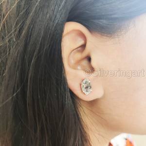 Bijoux en pierre brute, boucles d'oreilles pour femmes, diamant brut Herkimer naturel, boucles d'oreilles à clous, pierre de naissance, Noël, boucles d'oreilles en argent sterling 925 - Product Image 3