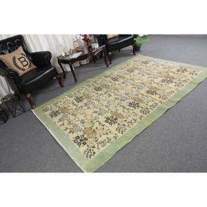Tapis en laine Patchwork vert beige classique 5.2x8.4 pieds Design Aubusson turc pour couloir de chevet de salon avec support en latex - Product Image 2