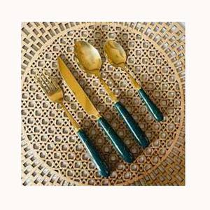 Ensemble de couverts en acier inoxydable plaqué or Royal Design avec poignée en os vert sarcelle Couverts durables Mariage Prix compétitif - Product Image 1