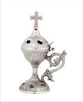 Brûleur d'encens moderne en aluminium moulé finition or, design tibétain, pour parfum bois de santal et coriandre, type à ressort