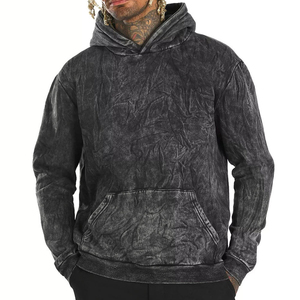 Sweat à capuche en coton épais délavé à l'acide avec logo personnalisé du fabricant, style streetwear, en molleton bouclette 350 g/m² pour hommes - Product Image 1