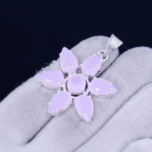 Colgante de Plata de Ley 925 hecho a mano, piedras preciosas de cuarzo rosa Natural, diseño Floral, joyería para mujer, colgantes de moda, dijes - Product Image 5