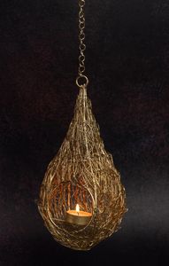Hanging Bird Nest Lantern / Tea light <b>Holder</b> in Gold color Farmhouse Decor Wooden Candle <b>Holder</b> Gift farmhouse decor - Product Image 2