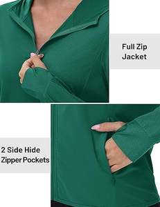 Veste à capuche de sport tendance pour femmes, 100% polyester, tissu tricoté respirant, protection UV UPF 50+, pour la salle de sport, le yoga, l'extérieur - Product Image 4