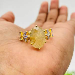 Cadeaux d'anniversaire remplis d'or de pierre de rutile d'or de conception unique de l'argent 925 des femmes romantiques pour le mariage ou l'engagement - Product Image 6