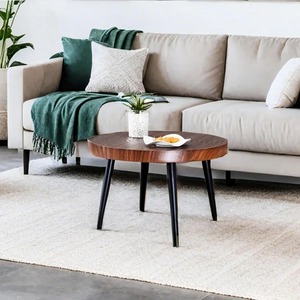 Juego de Mesa de Centro y Mesa Auxiliar Modernas y Ecológicas con Estructura de Madera Maciza y Metal para Sala de Estar, Balcón o Apartamentos Pequeños - Product Image 3