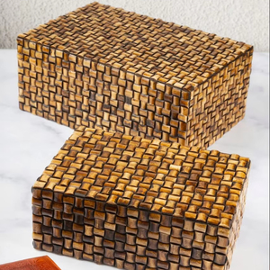 Boîtes de rangement en incrustation d'os tissé en bois rustique fait à la main les plus vendues ensemble d'organisateurs décoratifs au meilleur prix - Product Image 2