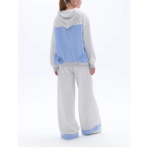 High Quality <b>grey</b> tracksuit Factory 2pcs Drawstring Set Oversized Zippered Sweatshirt <b>Fabric</b> Blocked Women Tracksuit Set - Product Image 2