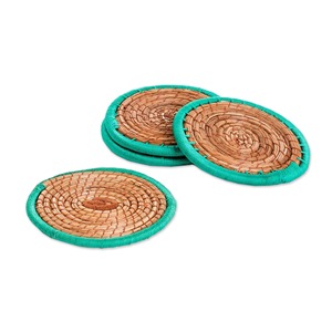 Juego de 4 posavasos redondos hechos de algas marinas con borde verde Productos ecológicos Hecho en Vietnam Decoración de mesa al por mayor - Product Image 1