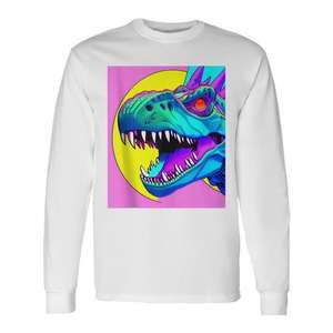 Camiseta promocional de manga larga con estampado de T-Rex superando al sol, con diseño de IA de aprendizaje profundo - Product Image 1