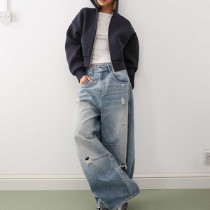 Sweat à capuche zippé en molleton lourd personnalisé pour <span class=keywords><strong>femme</strong></span>, sweat à capuche zippé en molleton français de haute qualité pour homme, coupe ample et courte, sweat à capuche zippé pour plongée sous-marine - Product Image 4