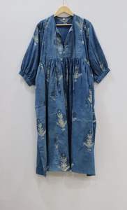 Natural Indigo Midi Maxi vestido suelto silueta patrón Floral Casual fiesta desgaste para verano Mini vestido - Product Image 6