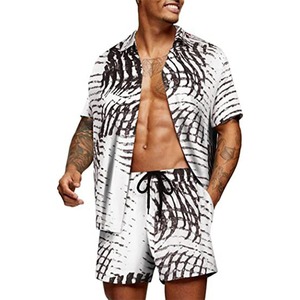 11 couleurs costume hawaïen pour hommes décontracté chemise à manches courtes et short de plage ensemble vacances d'été grande taille S-5XL écologique - Product Image 2