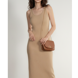 Ribbed Knit Short Sleeve Floor-Length Beading A-Line Slim Fit <b>Stretch</b> Knit <b>Dress</b> Women Clothing Wholesale Apparel Factory - Product Image 1