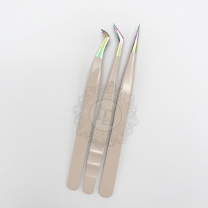 Hot Selling Peach <b>Powder</b> Coated Rainbow Point Lash Tweezer Set Sustainable High Quality Eyelash Tweezers with Private Logo - Product Image 1