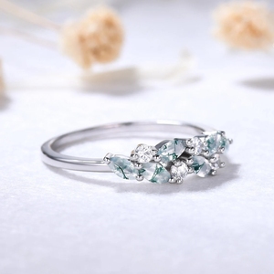 Bague en or rose massif 18 carats Agate mousse Luxe Nouveau design Bagues en or massif avec diamants véritables - Product Image 2