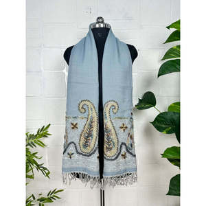 Hand Embroidered Suzani Knitted <b>Shawl</b> Pure Wool Warm Cozy <b>Wrap</b> Light Weight Soft Scarf Perfect Christmas Gift - Product Image 1