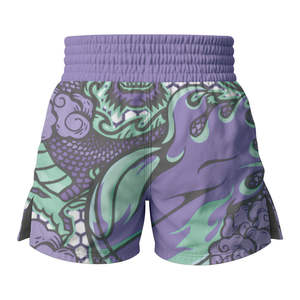 Custom <b>Men's</b> MMA Fight <b>Shorts</b> Floral Embroidered Worested Fabric Grappling Gear <b>Elastic</b> <b>Waistband</b> Slit Leg Ruffled Decoration - Product Image 2