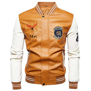 Chaqueta universitaria de piloto de cuero PU para hombre, abrigo de bombardero de béisbol universitario bordado de lujo para invierno, estilo informal, logotipo frontal - Product Image 5