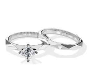 Anillo nupcial de moissanita de corte princesa, hermoso conjunto de plata esterlina, anillo de moissanita de dos tonos y otras joyas de diamantes - Product Image 1