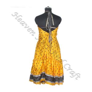 SD014 femmes été Boho Hippie Vintage soie licou robe recyclé Saree longue robe de soirée pour les filles - Product Image 4