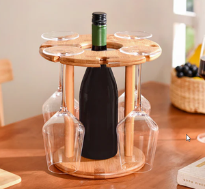 Porte-bouteille de vin en bambou, motif rayé, porte-gobelets, organisateur de vin, style américain, capacité de 3L, léger, pour comptoir, table - Product Image 1