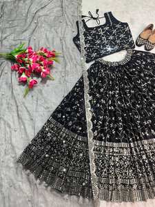 ชุดเลเฮนกาโชลีผ้าฝ้ายผสมไหมพิมพ์ลายฟอยล์แบบดั้งเดิมสวยงามสไตล์อินเดีย-ปากีสถาน พร้อมผ้าคลุมไหล่ ราคาขายส่งสำหรับฤดูร้อน - Product Image 6