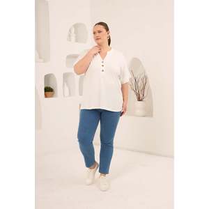 Chemise à col mandarin, grande taille, boutonnée, couleur écru - Product Image 5