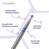 Fraise à ongles diamantée en acier inoxydable de qualité supérieure Formula Profi 1,3 mm bleue pour professionnels de la manucure à sec avec cuticules propres