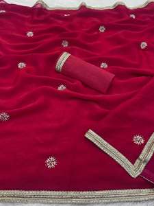 Saree élégant de style Bollywood avec embellissement de moti et de paillettes - Product Image 2