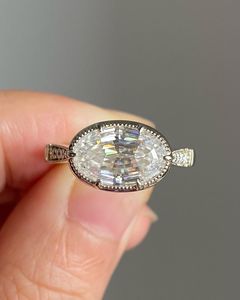 Anillo de Compromiso Vintage con Diamante Ovalado Cultivado en Laboratorio de Alta Demanda, Oro Sólido de 14K, Corte Cruzado, Joyería Fina para Mujer - Product Image 5