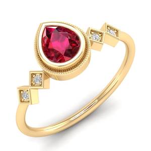Anillo Halo de Oro Sólido de 14K con Moissanita Certificada GRA de REYES, para Mujer, Corte Pera, Gema de Rubí de 0.6 Quilates, Joyería Fina - Product Image 2